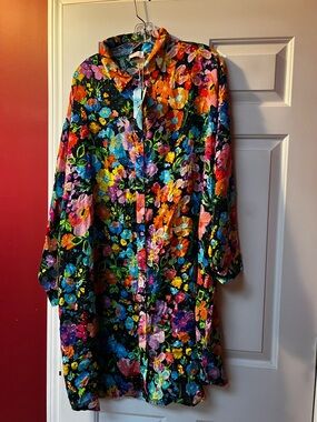 Johnny Was Black Multicolor Floral Longline Coverup